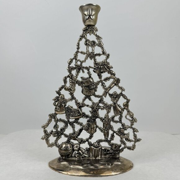Vintage Godinger Silver Art Christmas Tree Candle Holder Silver-Plated 10" - Picture 1 of 11
